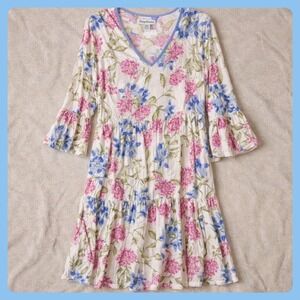 Tommy Bahama Floral Nightgown Bell Sleeve V-Neck Medium
